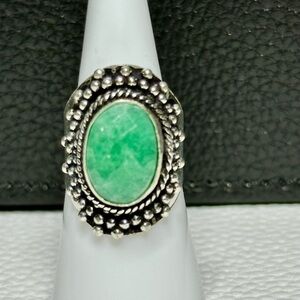 925 Silver Oval Jade Jadeite Ring Size 6.75 Lot#1245